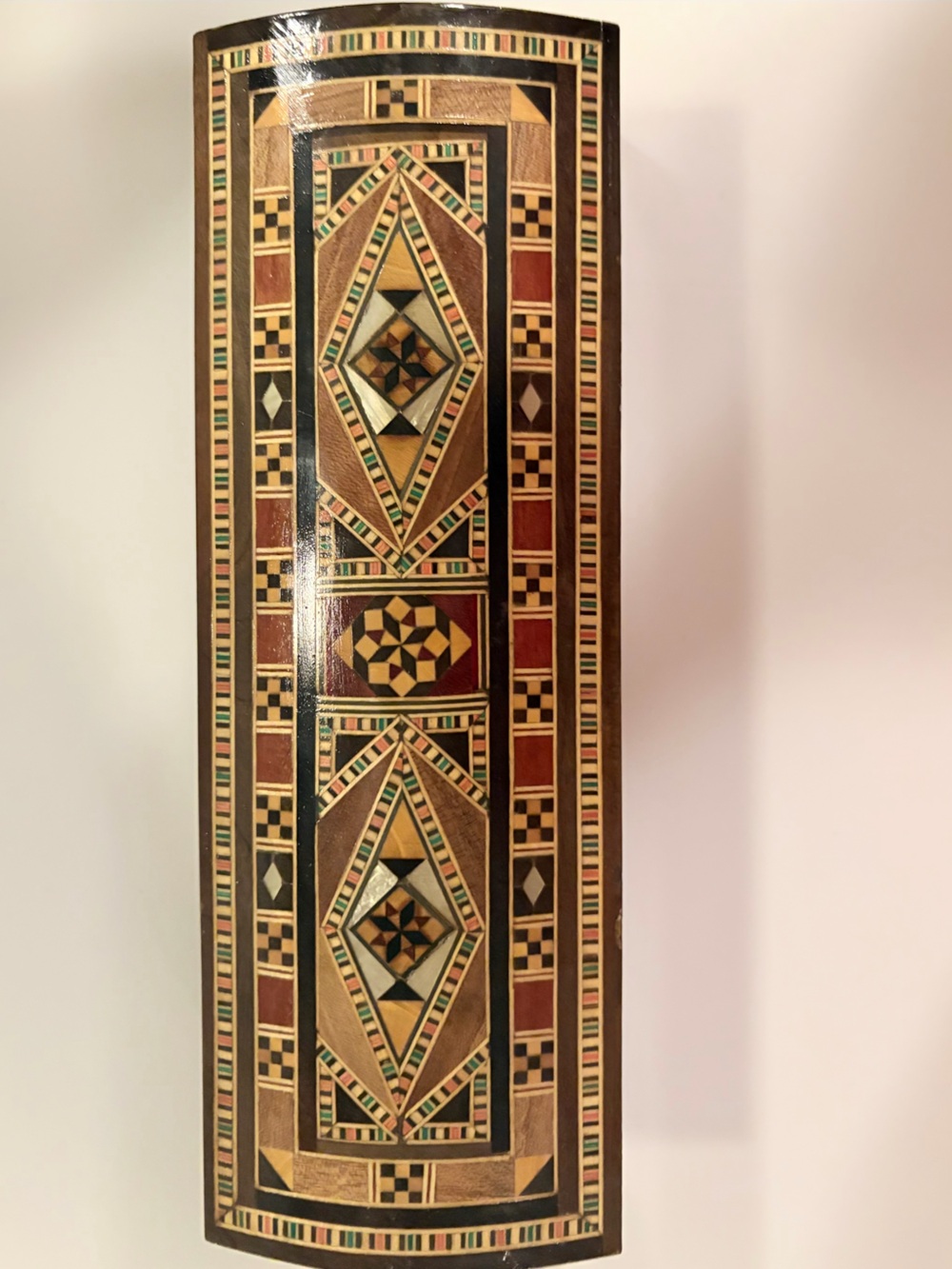 Inlaid Wood Decorative Box with Geometric Marquetry- NWOT